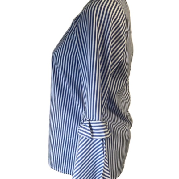 Free People Blouse Split Bell Sleeves Lightweight Striped Blue/White Women’s S - Picture 3 of 4